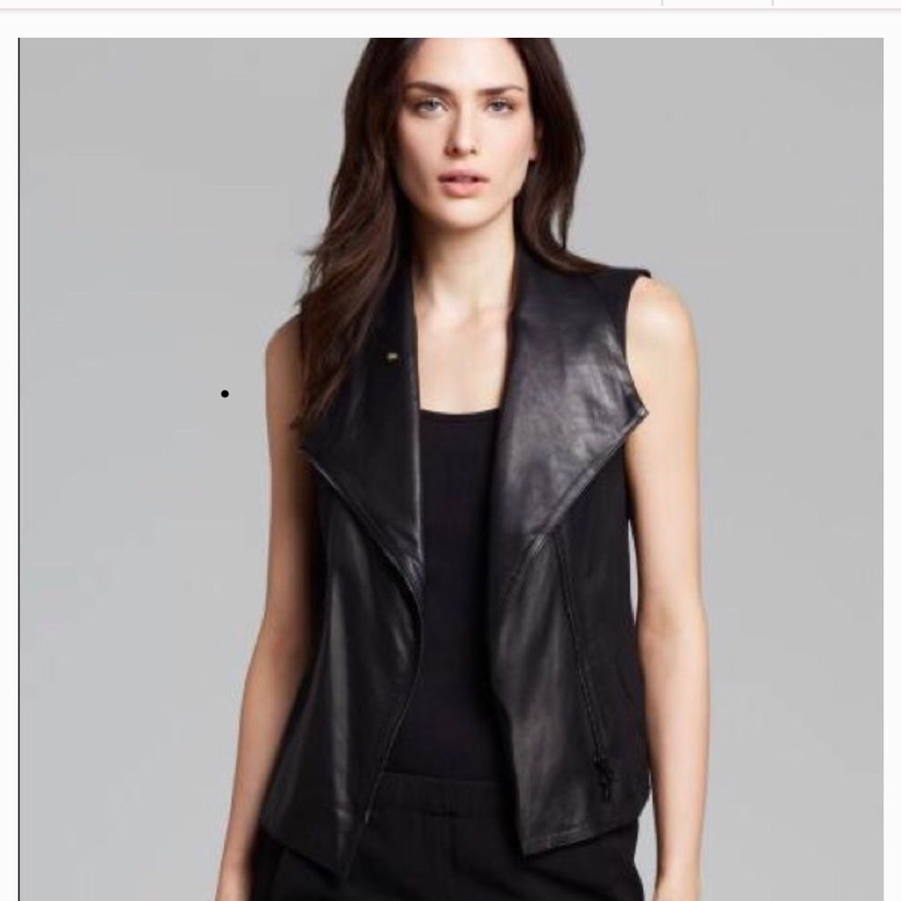 Vince Asymmetric Linen and Leather Vest